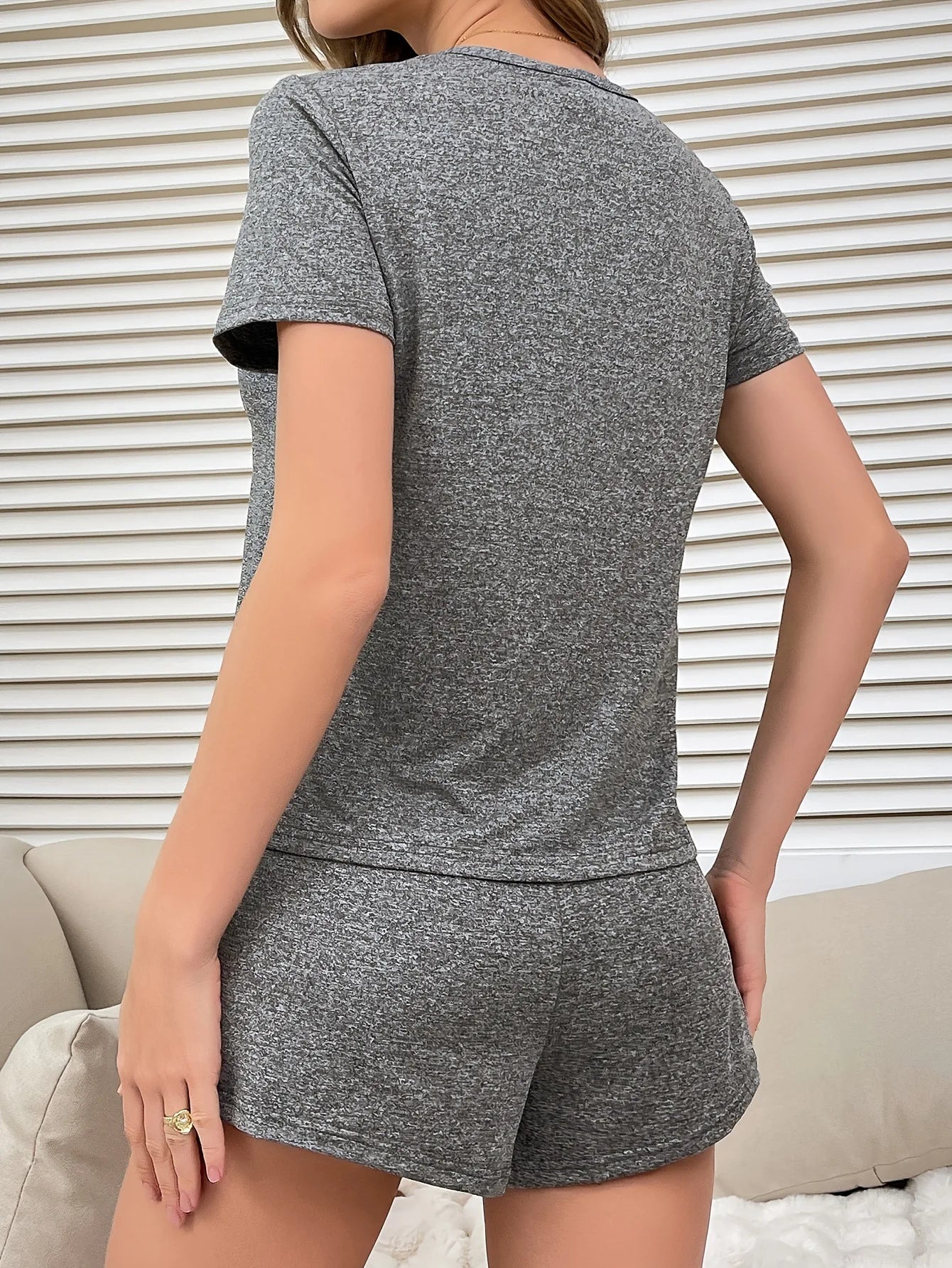 Women's new style pajamas set gray top letter shorts two-piece casual home wear Round Collar Pajama Sets Sporty Sleepwear Viralgem Store