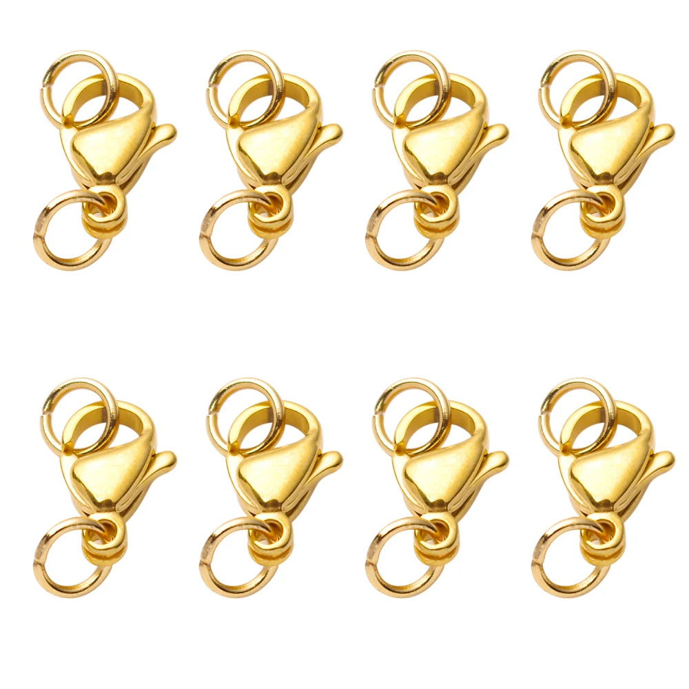 20-40pcs Gold Stainless Steel Lobster Clasps Hooks Connectors Jump Rings For Bracelet Necklace Chain DIY Jewelry Making Findings