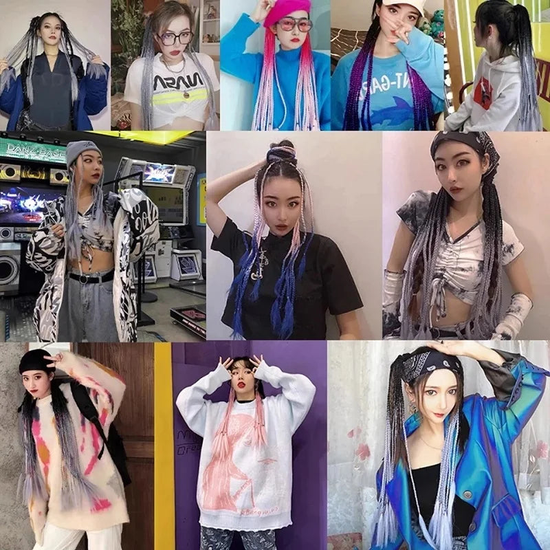 24Inch Synthetic Gradient  Colored Braided Ponytail Hair Extension Elastic Rubber Band Braiding Ponytail for Girl Women Viralgem Store