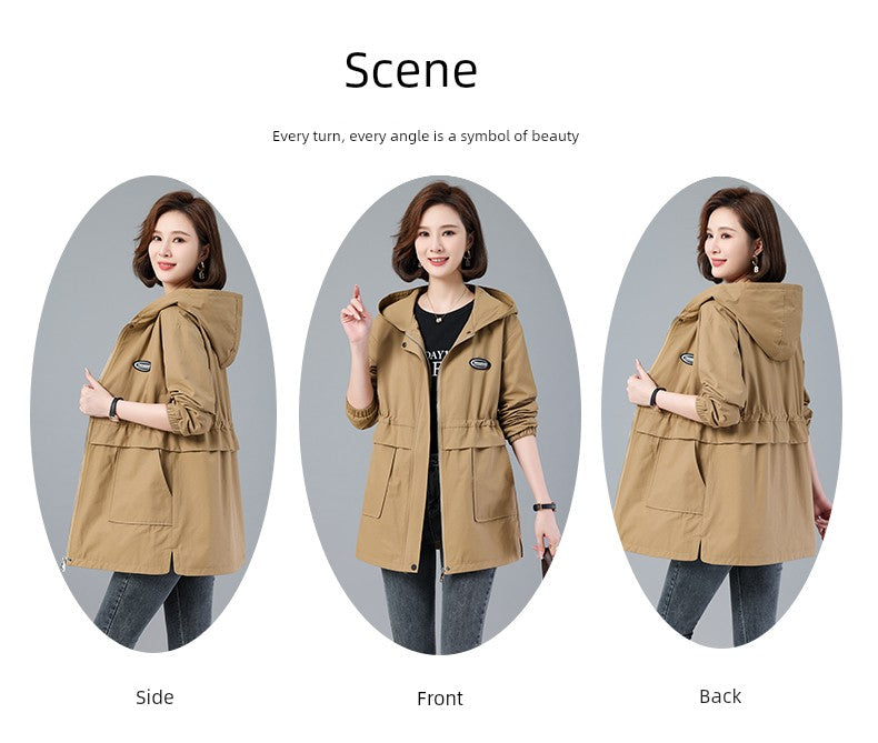 Young Mother Casual Fashion Baggy Coat Female 2023 Spring & Fall New Arrival plus Size Waist Fitted Figure Flattering Mid Length Long Length Trench Coat