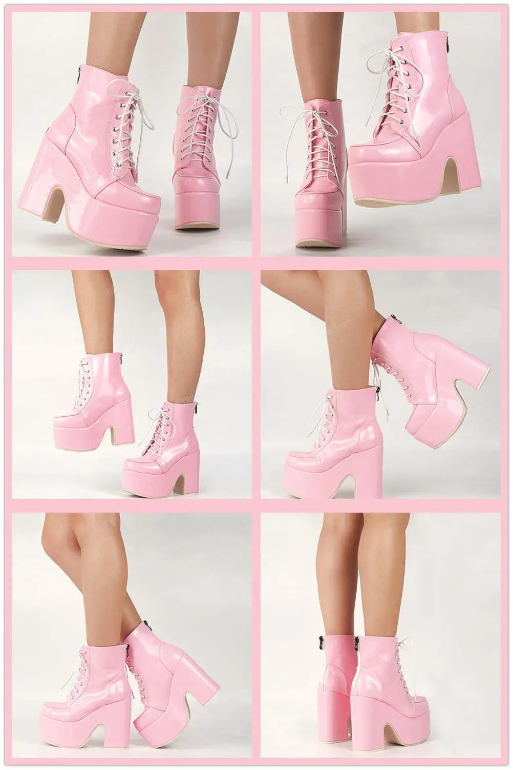 2023 Platform High Heel Cool Punk Fashion Women's High Quality Girls Goth Shoes Black Big Size 43 Cross-tied Casual Luxury Boots