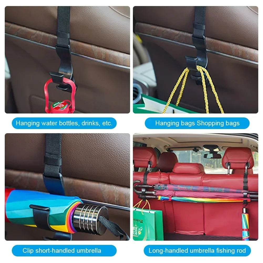 2pcs Car Trunk Storage Hook For Bag Umbrella Fishing Rod Holder Universal Seat Back Organizer Bracket Interior Stowing Tidying