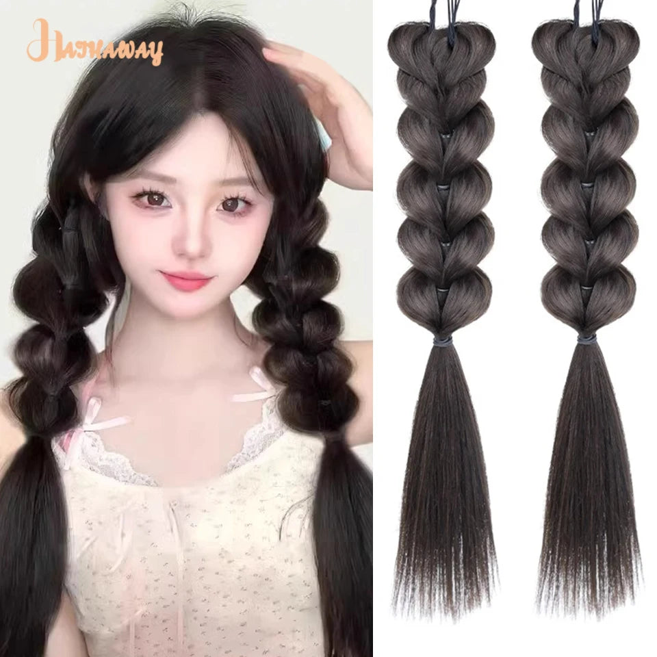 16 Inch Double Ponytail Synthetic Bubble Braid Online Celebrity Braided Hair Double Ponytail Boxing Braid Fake Ponytail Woman