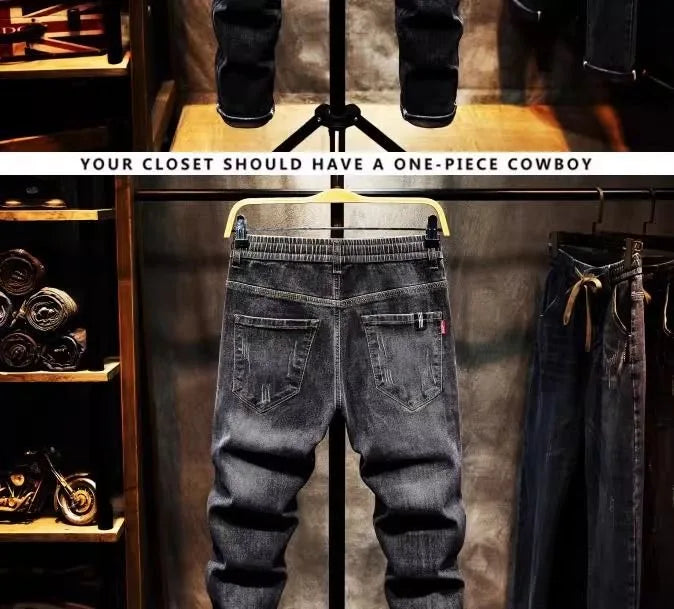 2025 Spring and Autumn New Fashion Trend Elastic Straight Leg Jeans Men's Casual Loose Comfortable High Quality Denim Pants 36