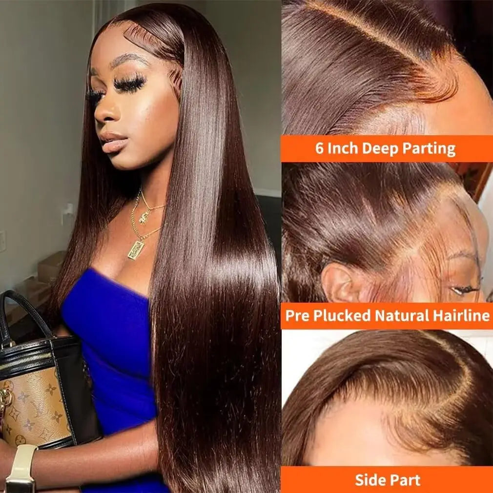 30 inch Chocolate Brown 13x4 13x6 Hd Lace Frontal Wig Straight 100% Human Hair Wig Pre Plucked Brazilian Brown Colored Wigs