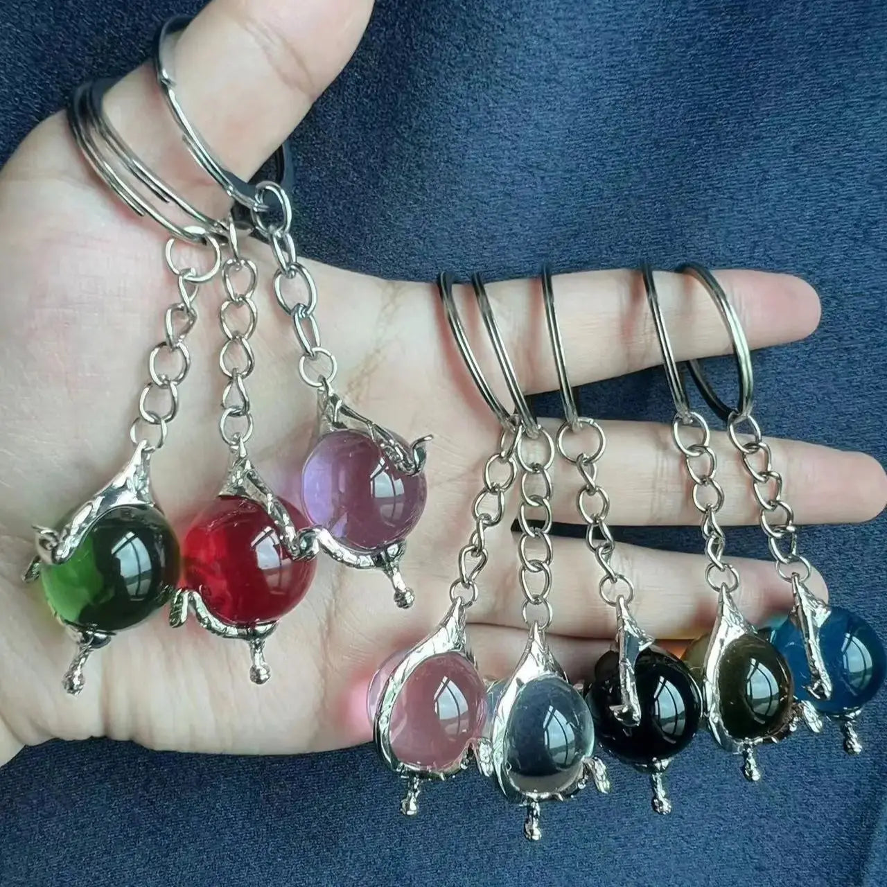 W.I.T.C.H. Color Crystal Heart of Kandrakar Keychain Exquisite Pattern Carved Crystal Ball Pendant Chain Magic Elf Same Jewelry