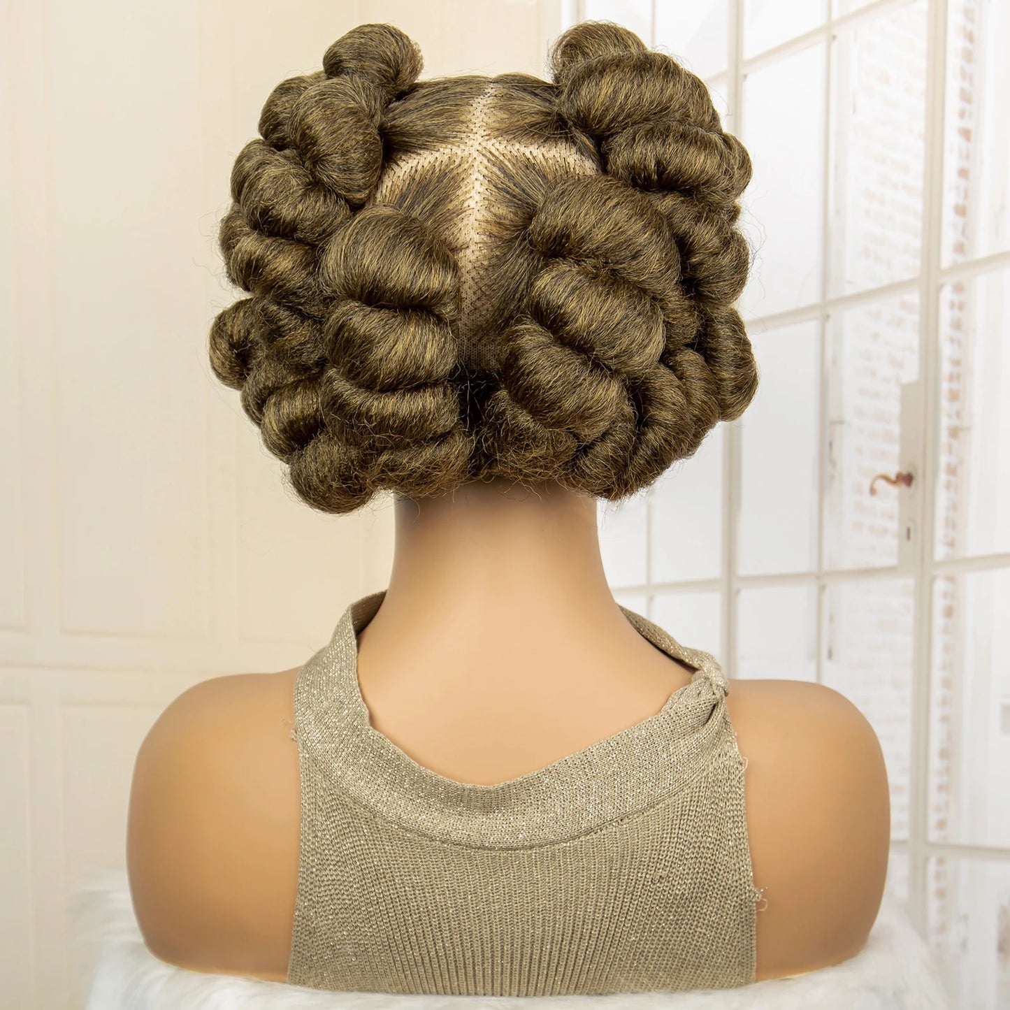 Synthetic Full Lace Handmade Bantu Braided Wigs Short Cute Natural Braided Lace Wigs with Baby Hair for Women