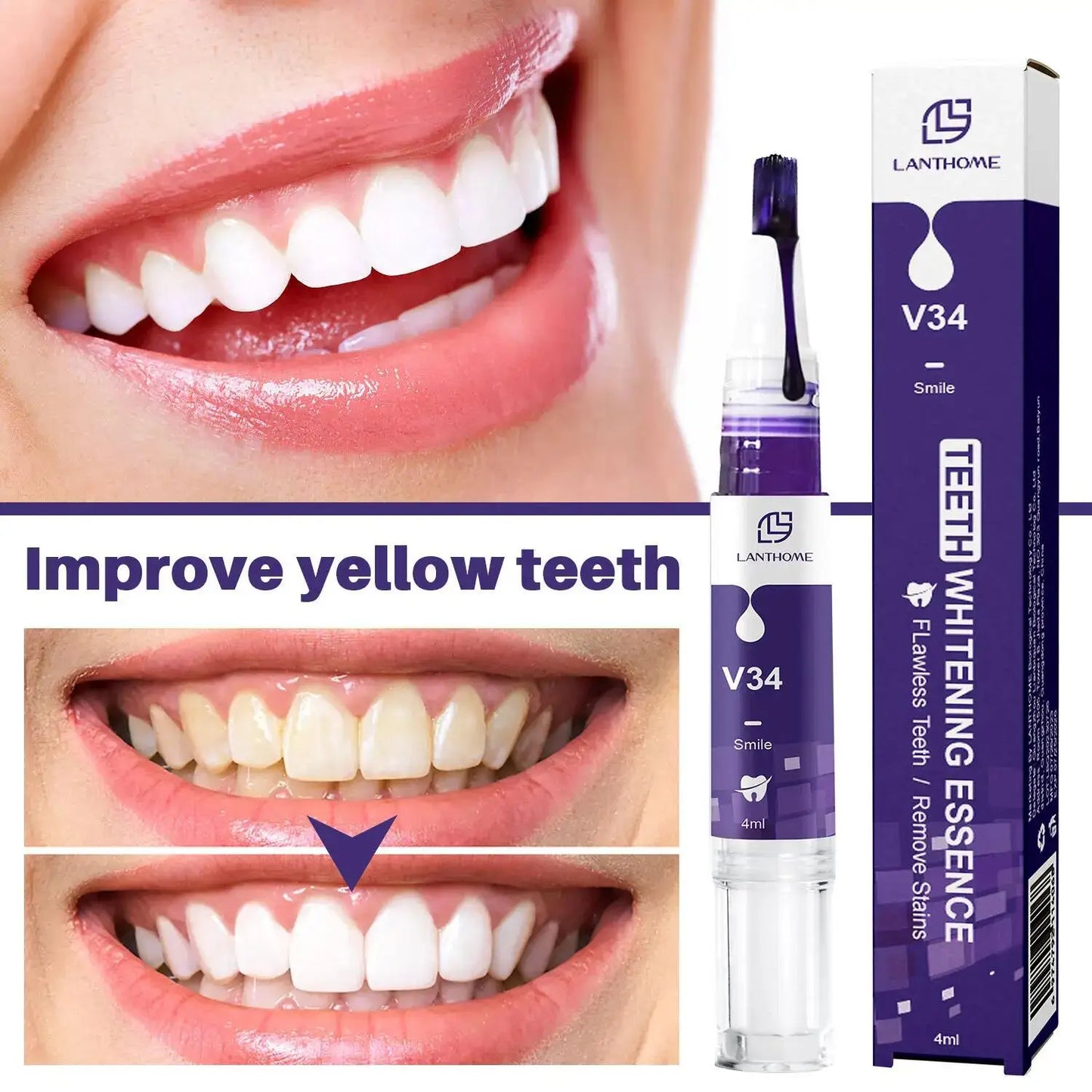 V34 Purple Teeth Whitening Toothpaste Remove Plaque Stains Cleaning Oral Hygiene Dental Bleach Tools Fresh Breath Beauty Health