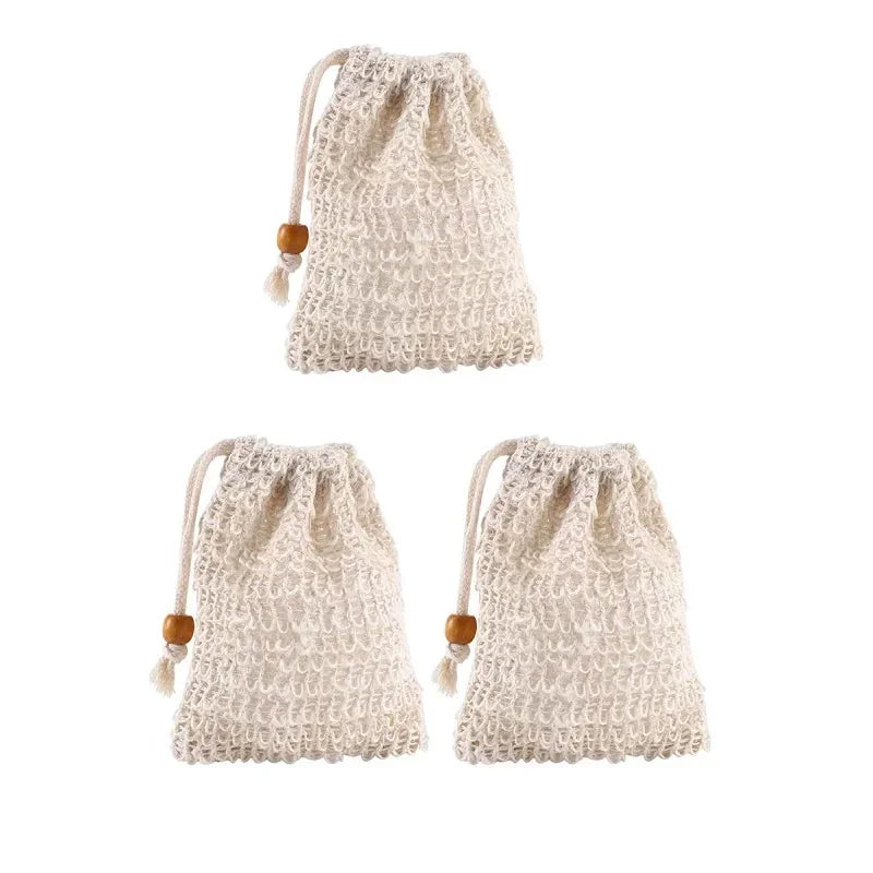 3Pcs Shower Bath Sisal Soap Bag Natural Sisal Soap Bag Exfoliating Soap Saver Pouch Holder for Bath & Shower Use