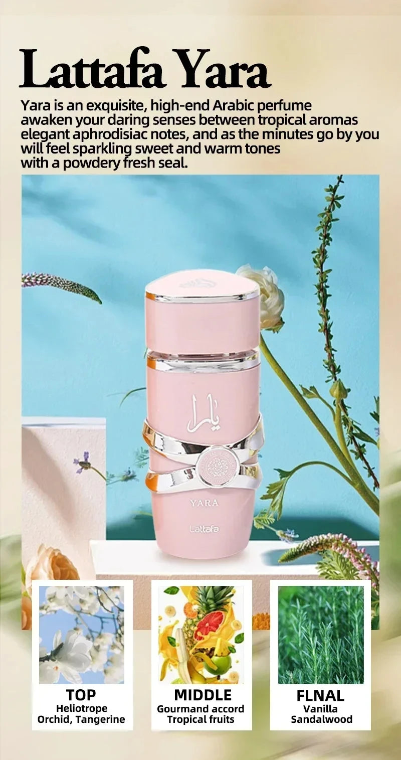 100ml Original Yara Lattafa Women Perfume Arabian Body Neutral Wood Luxury Men Perfumes Long-Lasting Pheromone Fresh Fragrance