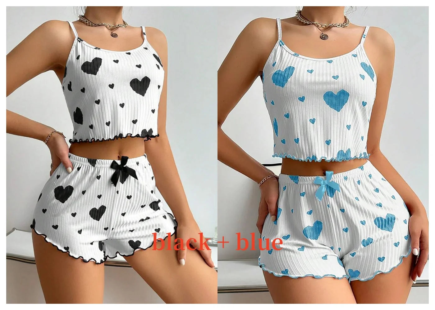 Women's Pajamas Set Sleepwear 2 PCS Short Tank Tops And Shorts S M L White Ventilate Soft Casual Love Printing Viralgem Store