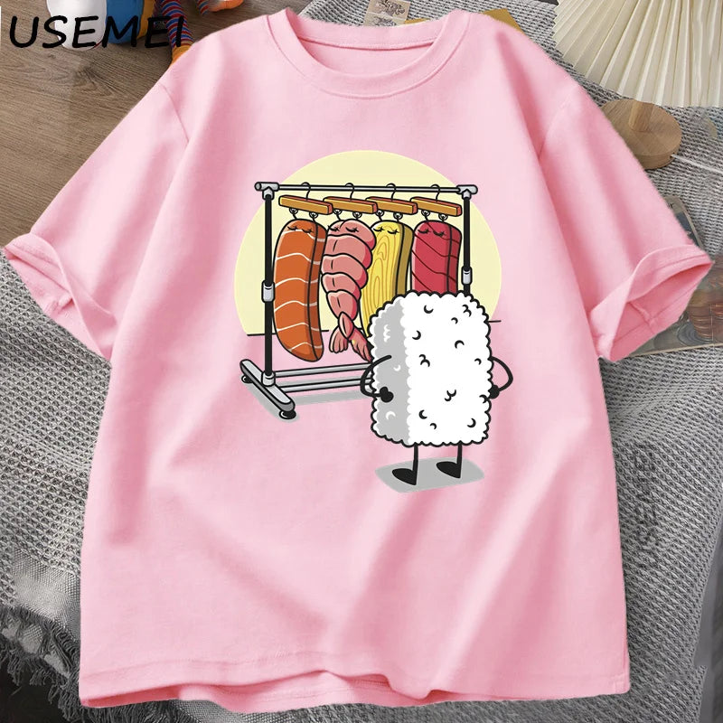 Sushi Wardrobe T Shirt Women Men Funny High Quality T-shirt Cotton Graphic T Shirts Loose Short-sleeve Pritned Tshirt Man Tops Freshlook Styles