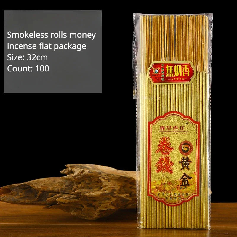 500g Smokeless Thread Incense Gold Roll Money Bamboo Incense Home Worship God of Wealth Incense To Purify The Air Aromatherapy