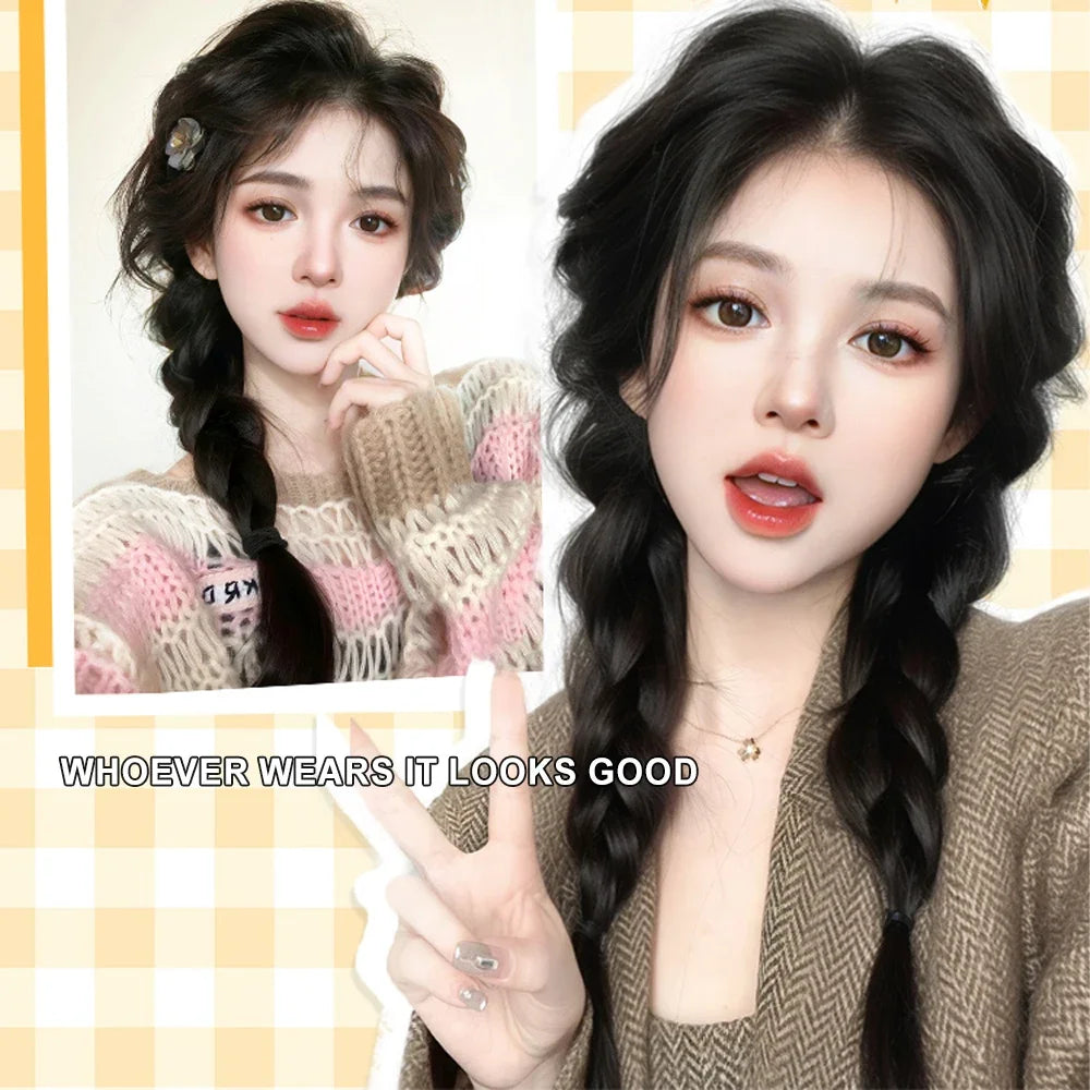 Synthetic Long Braided Ponytail Hair Extensions for Women Black Brown Pony Tail with Hair Rope High Temperature Fiber