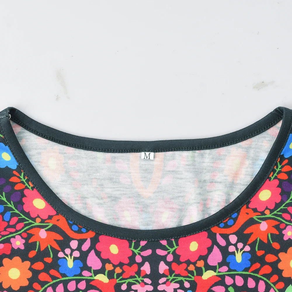 Women's Boho Floral Printed Short Sleeve Round Neck T-Shirt Tops Ladies Summer Casual Loose Blouse Clothing Plus Size Oversized