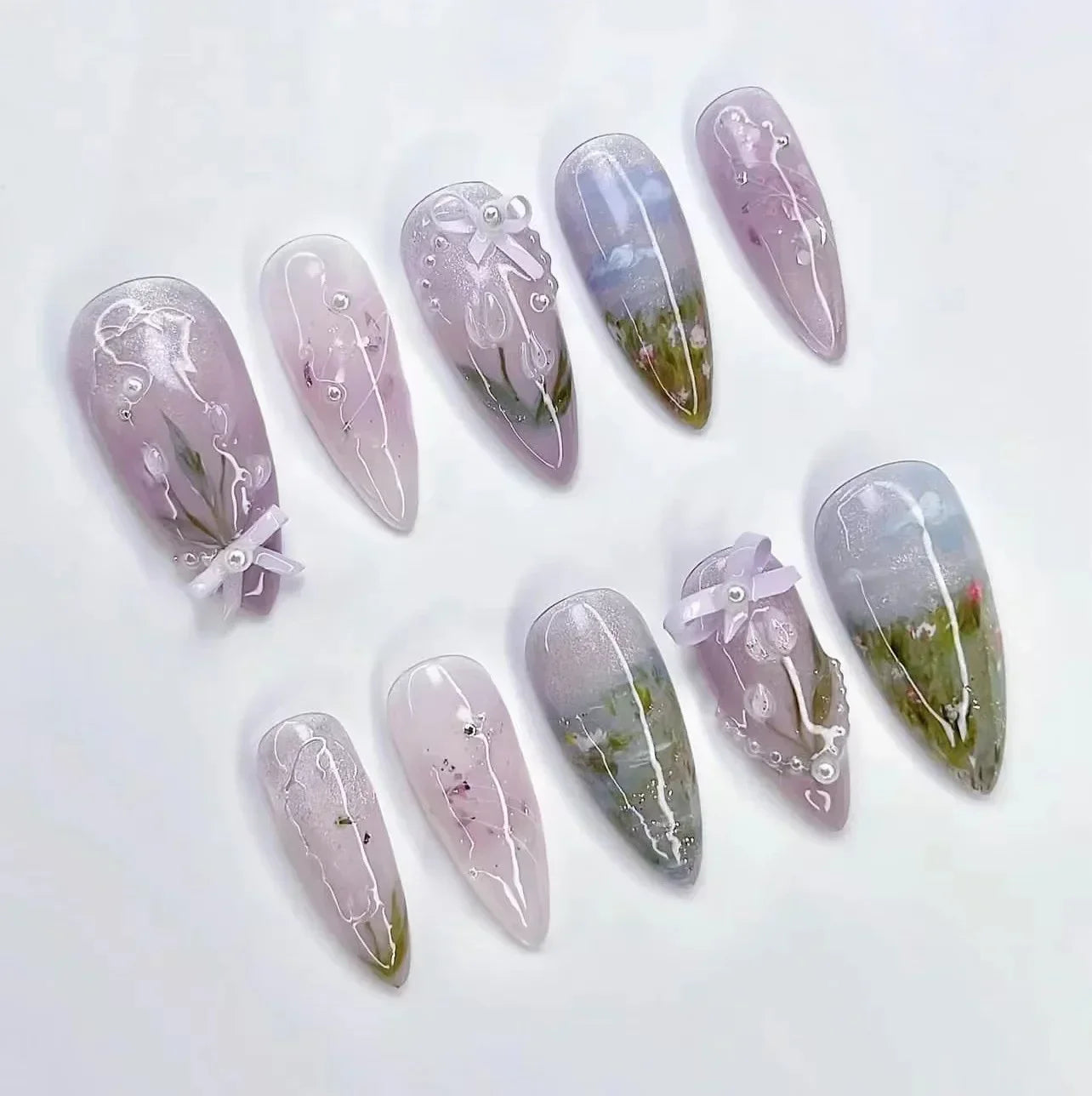 24Pcs Autumn Winter Matte Almond False Nails with Glue Rose Leaf Printing Nail Art Simple Full Cover Press on Acrylic Nails Tips Viralgem Store