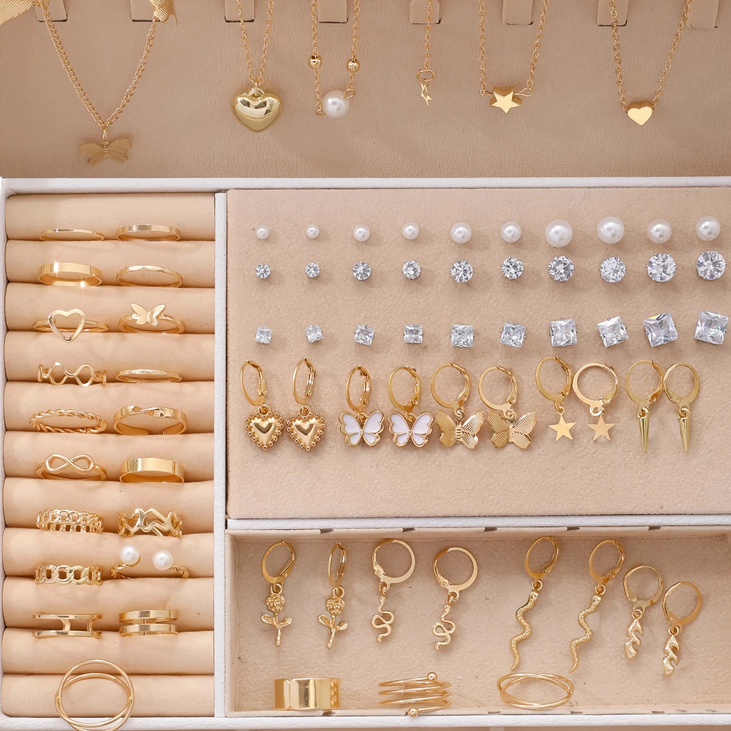 70Pcs Fashion Earrings Ring Jewelry Set Including Heart-shaped Snake Shape Butterfly Infinite Symbol Women's Daily Party Jewelry Viralgem Store