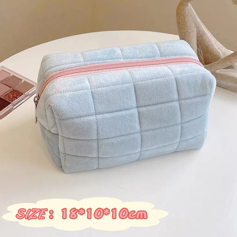 Women Zipper Fur Cosmetic Storage Bag Large Solid Makeup Organizer Handbag Stationery Pencil Case Travel Make Up Toiletry Punch Viralgem Store
