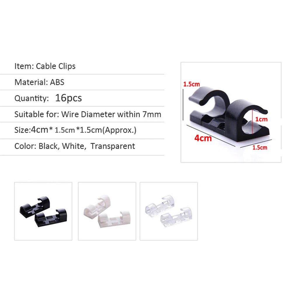 16/20pcs Cable Organizer Clips Cable Management Wire Manager Cord Holder USB Charging Data Line Bobbin Winder Wall Mounted Hook Viralgem Store