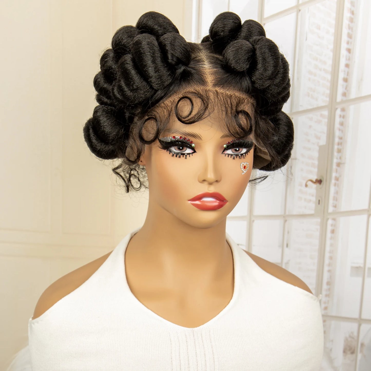 Synthetic Full Lace Handmade Bantu Braided Wigs Short Cute Natural Braided Lace Wigs with Baby Hair for Women