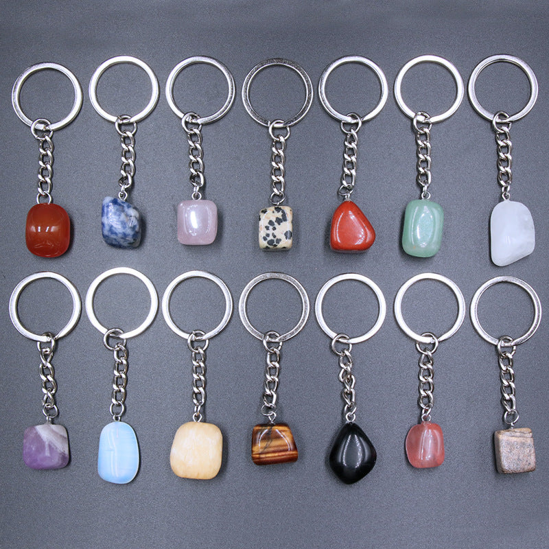 20pcs Natural Rough Raw Stone Crystal Quartzs Keychain Women Men Handbag Hangle Car Key Holder Raw Mineral Stone KeyRing Jewelry Viralgem Store