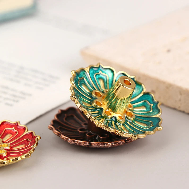 1Pc Lotus Alloy Incense Burner Stick Holder Home Buddhism Line Incense Plate Sandalwood Coil Base Delicate Temples Home Decor