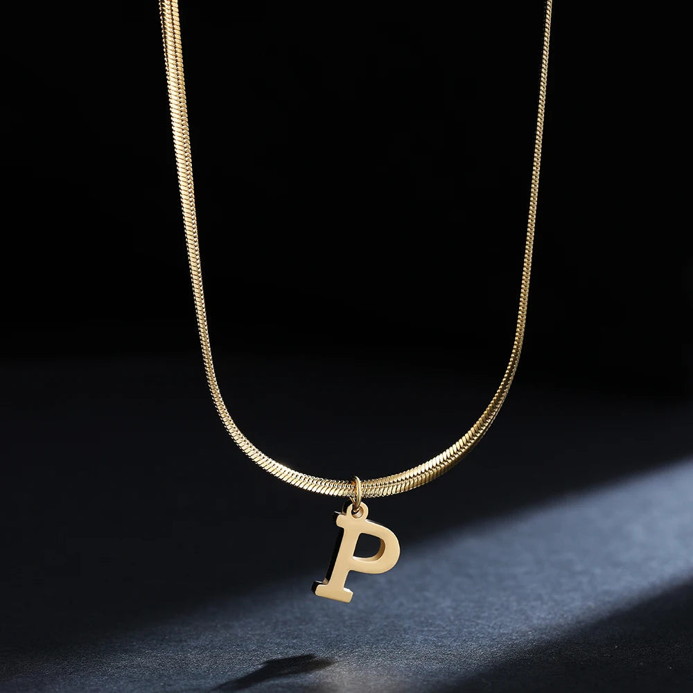 A-Z Alphabet Gold Plated Stainless Steel Pendant Necklace for Women Snake Chain Initial Letter Clavicle Necklaces Collar Jewelry Viralgem Store