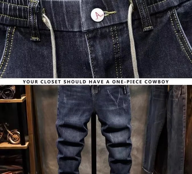2025 Spring and Autumn New Fashion Trend Elastic Straight Leg Jeans Men's Casual Loose Comfortable High Quality Denim Pants 36