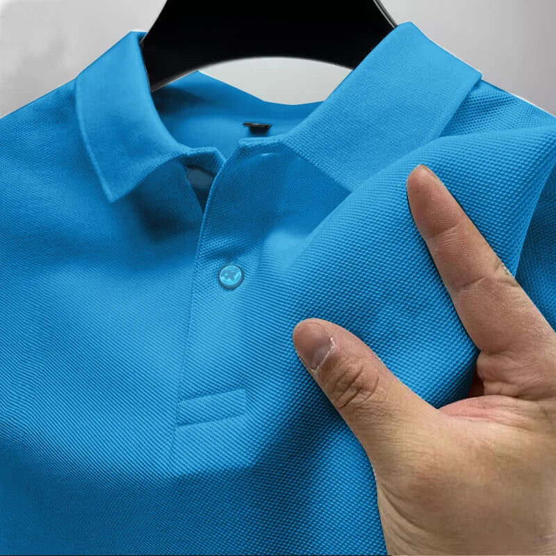 2025 Summer New Men's Short sleeved Solid Color Polo Shirt Breathable and Comfortable Elastic Top Casual Business New Style Viralgem Store