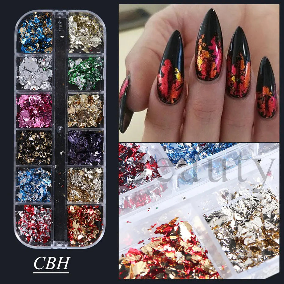 12 Grids Opal Dream Crystal Sequins Nail Flake Galaxy Iridescent Aurora 3D Paillette for Winter Autumn Manicure Decoration SWYFH Viralgem Store