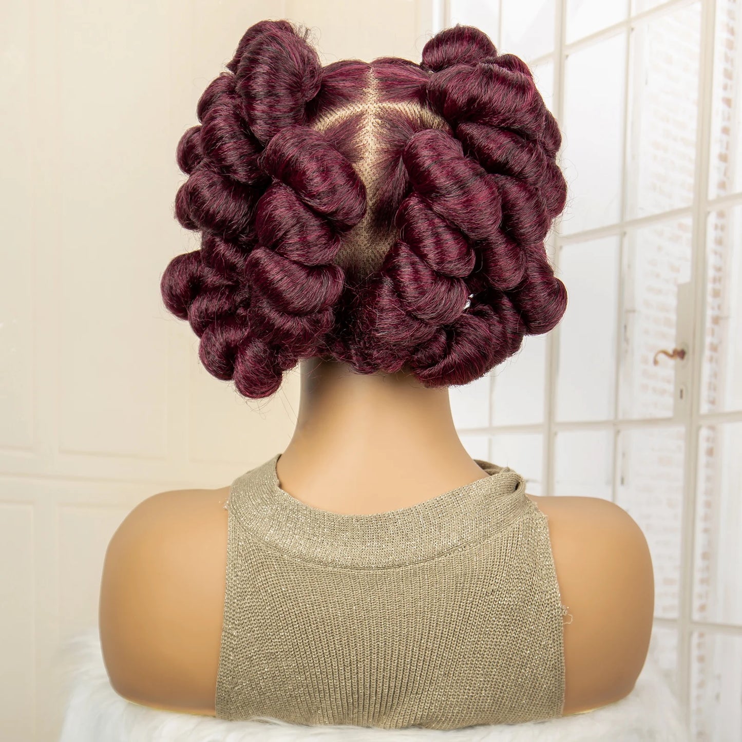 Synthetic Full Lace Handmade Bantu Braided Wigs Short Cute Natural Braided Lace Wigs with Baby Hair for Women