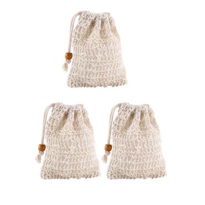 3Pcs Shower Bath Sisal Soap Bag Natural Sisal Soap Bag Exfoliating Soap Saver Pouch Holder for Bath & Shower Use