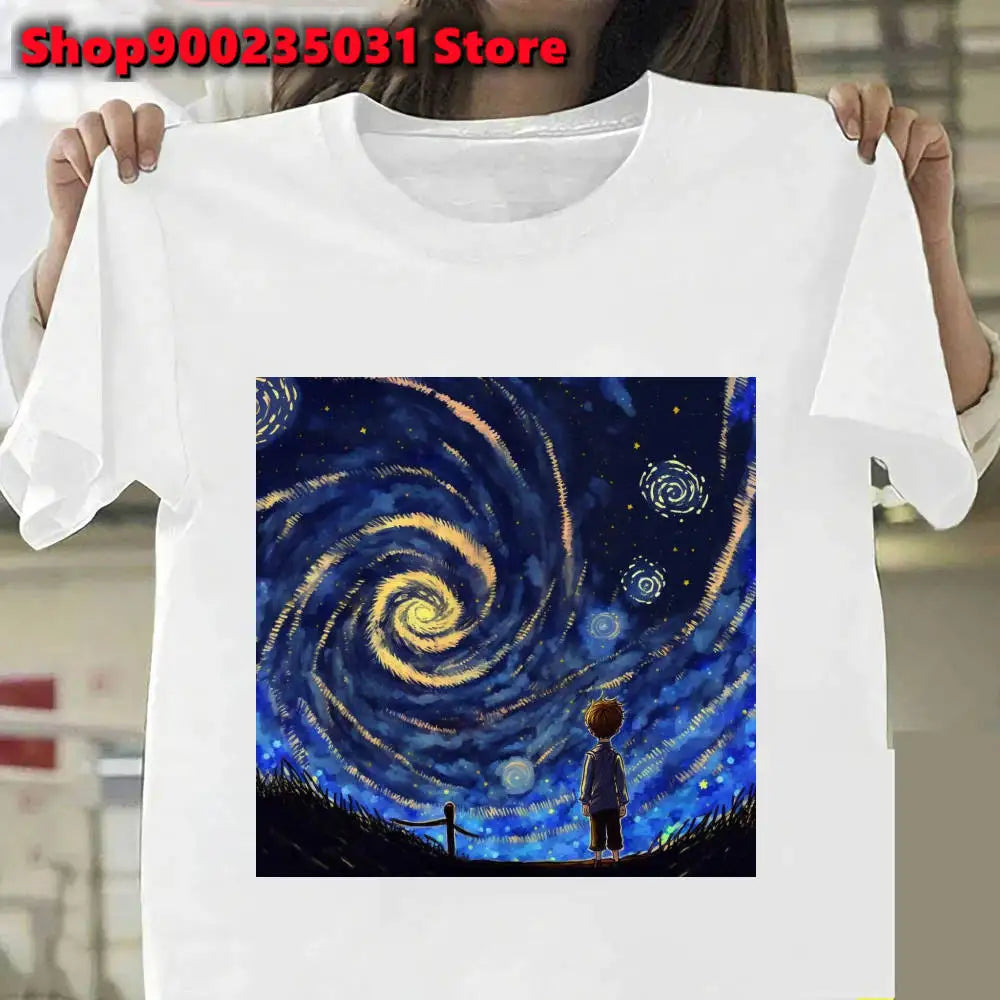 Van Gogh The Little Prince Art Oil Painting T Shirt Harajuku Women Y2k Tops Casual Womens Clothes Personality Graphic Tees Shirt