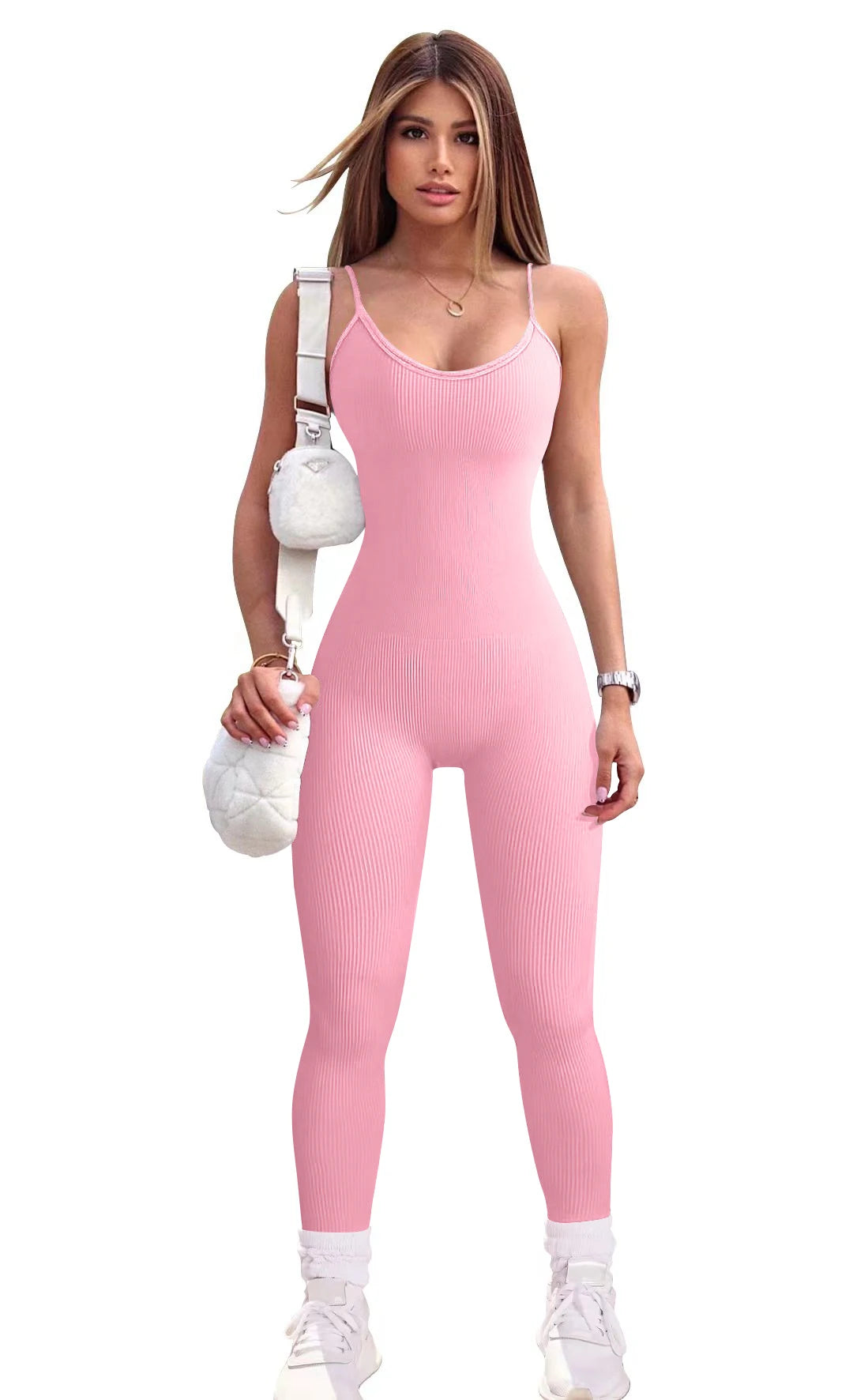 2024 New Fashion Solid Color Slim-fit Sexy Hip Lifting Bodysuit Sports Yoga Seamless Women's Jumpsuit Set