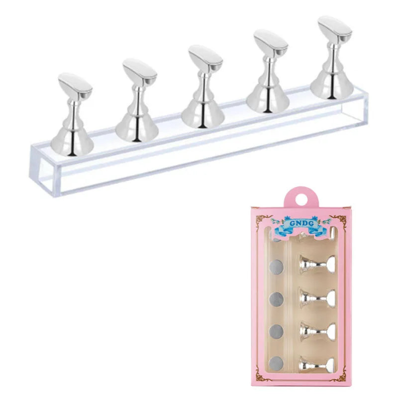 Acrylic nail practice stand, magnetic nail tip art display stand, nail enhancement tool with reusable adhesive putty clay, used