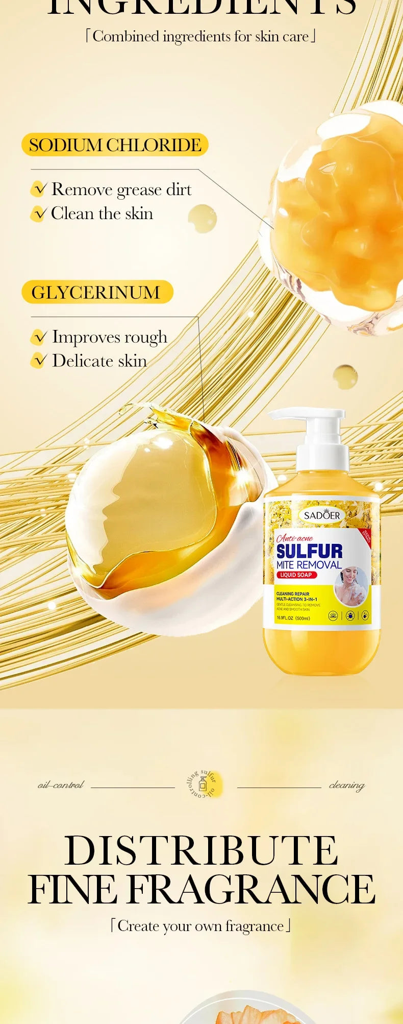 500ml Deep Cleansing Sulfur Mite Removal Body Wash Oil Control Shower Gel  Bath and Body Cleansers