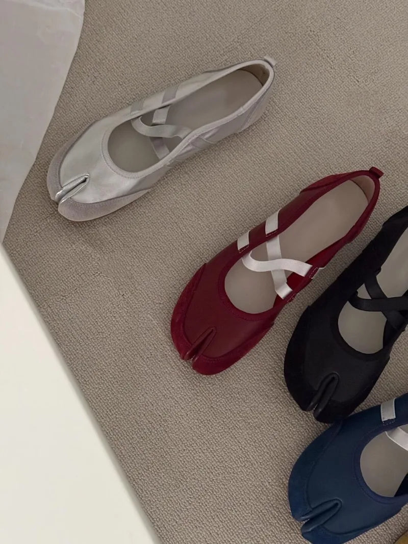 Split-Toe Casual Ballet Flats Shoes Women Pu Leather Cross Band Mary Janes Shoes Spring Autumn Streetwear Elegant Loafers New Viralgem Store