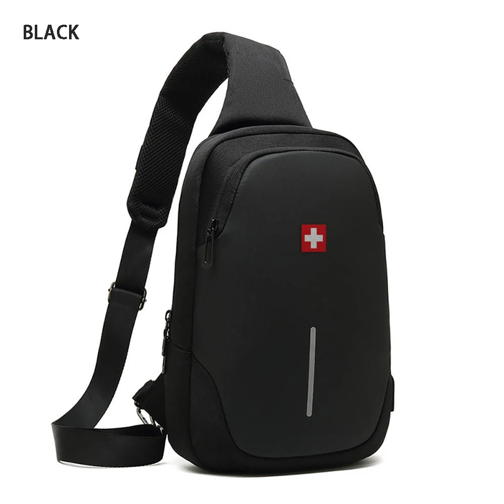 SWISS New Men's Casual Chest Bag Sports Waterproof Shoulder Bag Anti-theft Crossbody Bag Fashion Solid Color Usb Bag Sling Pack Viralgem Store