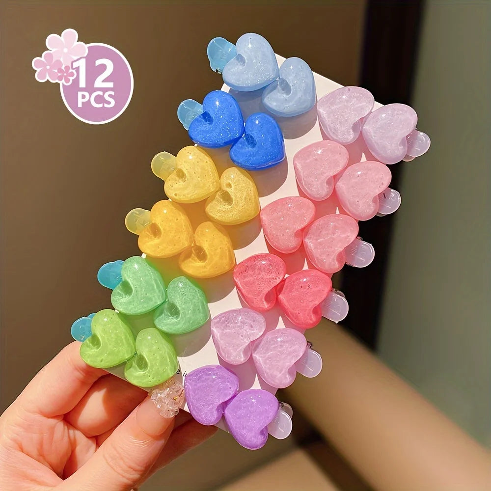 12/24pcs Kidsren's Rainbow Color Cute Flower Heart Small Hairpin