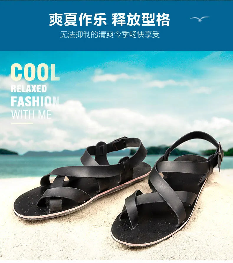 Summer Beach Sandals Men's European and American Wear-Resistant Fashion Outdoor Breathable Thick-soled Casual Shoes Indoor Rome