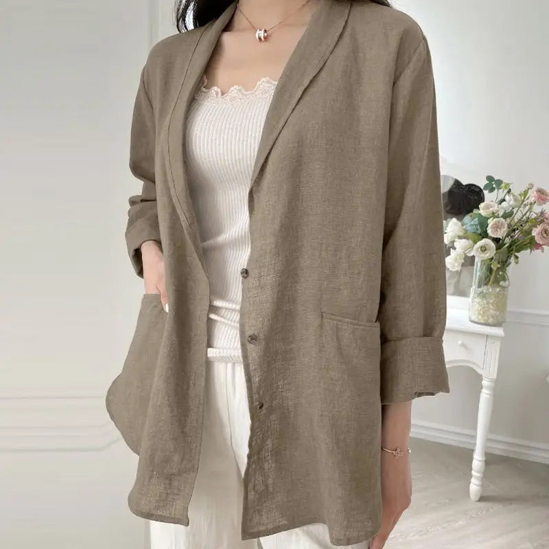 Women Solid Blazer 2024 Autumn ZANZEA Fashion Long Sleeve Outerwear Casual Loose Lapel Collar Coat Vintage Pocket Thin Jackets