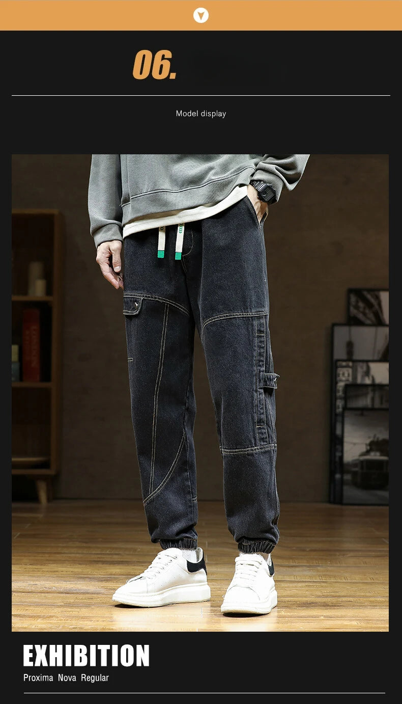 Spring Autumn Jean Men Elastic Waist Harem Hip-hop Denim Pant Male Street Fashion Big Size Loose Fit Baggy Jogger Cowboy Trouser