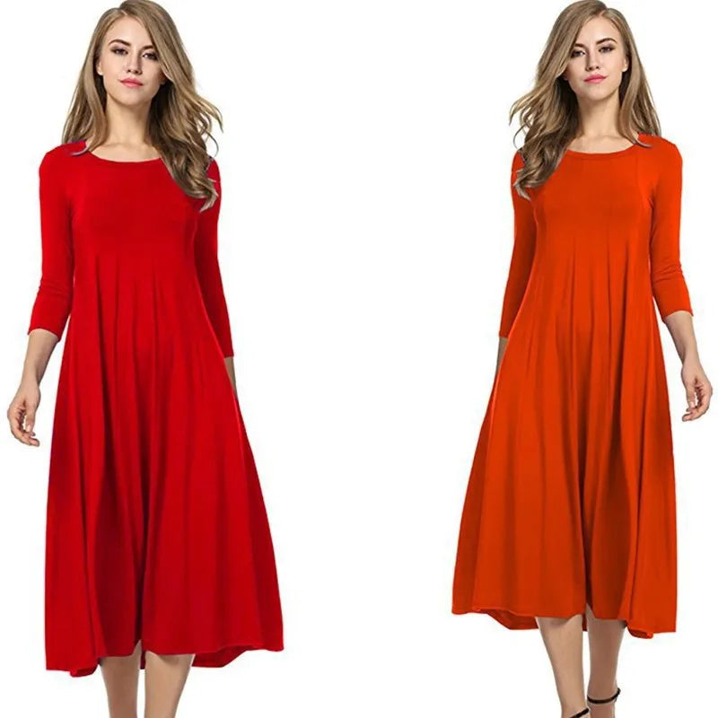 Women Autumn Solid Party Midi Dress Casual O Nesk Half Sleeve Office Lady Red Green Slim Elegant Dresses  Robe Ete XXL  Vestidos Viralgem Store