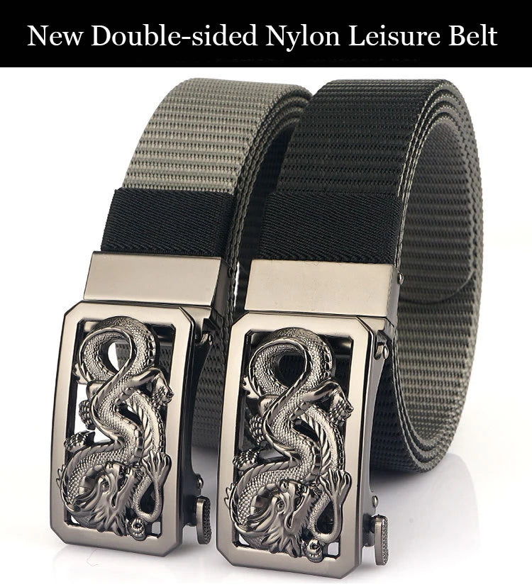 SupSindy New Man Double-sided Nylon Belt Dragon Rotate Metal Automatic Buckle Canvas Belts for Men Jeans Waistband Bicolor Strap Viralgem Store
