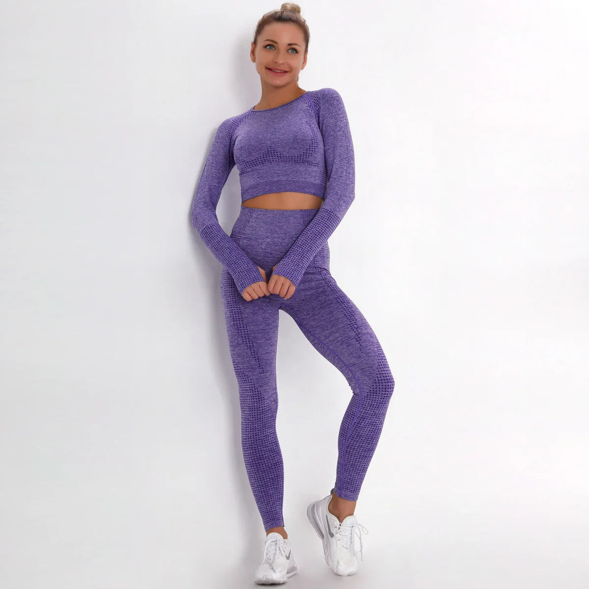 Women Seamless Gym Set Long Sleeve Top High Waist Belly Control Sport Leggings Gym Clothes Seamless Sport Suit Sexy Booty Girls Viralgem Store