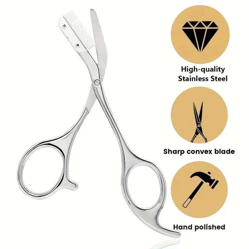 Stainless Steel Eyebrow Trimmer Scissors & Comb Set - Precision Grooming Tool for Men and Women - Effortless Hair Removal Viralgem Store