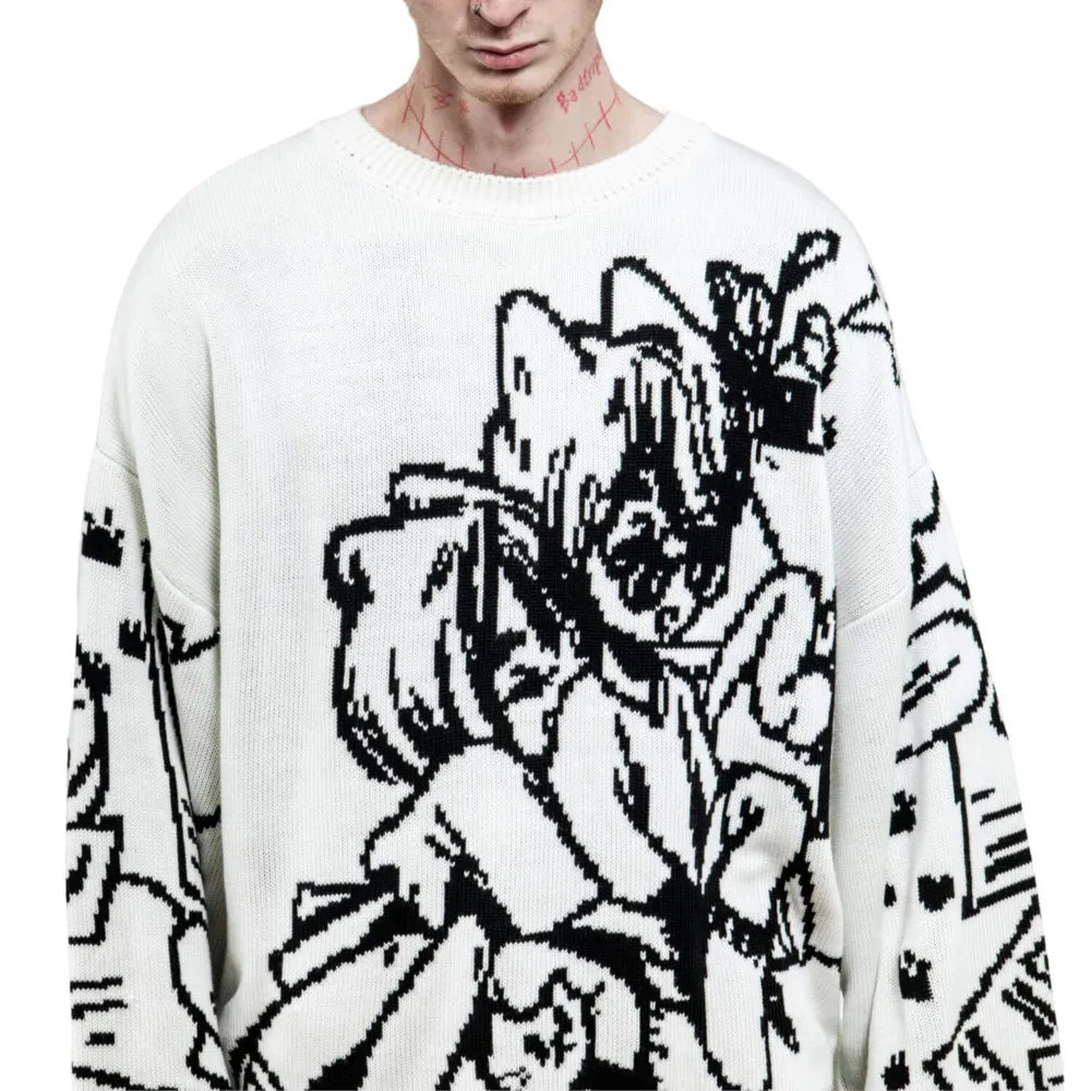 Vintage Cartoon Knitted Sweaters Men Casual Oversized Fashion Women Streetwear Tops Harajuku Pullover Y2k Aesthetic Clothes Goth