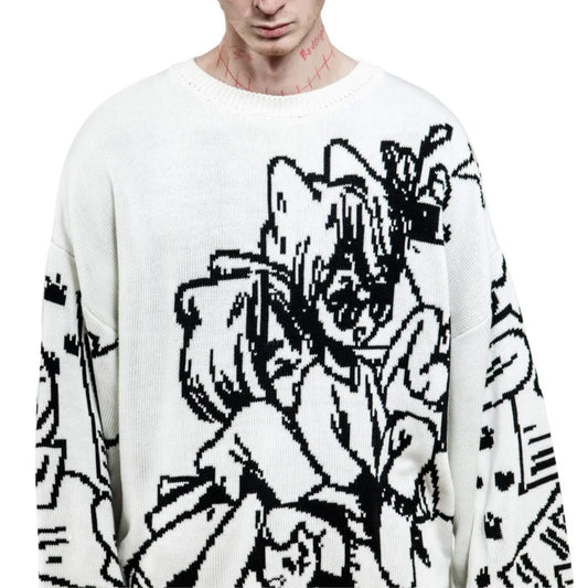 Vintage Cartoon Knitted Sweaters Men Casual Oversized Fashion Women Streetwear Tops Harajuku Pullover Y2k Aesthetic Clothes Goth