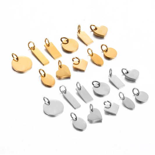 20Pcs Mirror Polished Stainless Steel Blank Heart Rectangle Round Oval Charms For DIY Making Jewelry Necklace Small Logo Tags
