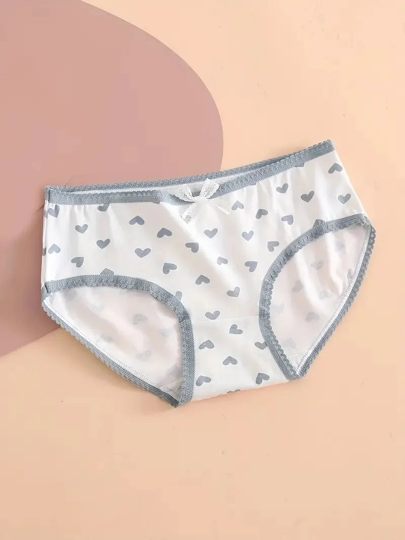 5pcs Heart  Plaid Print Briefs Comfy  Cute Bow Intimates Panties Women's Lingerie  Underwear Viralgem Store